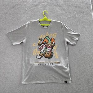 Civilized Men Shirt LARGE Gray Embroidered Graphic Jester Tee Jokes On You